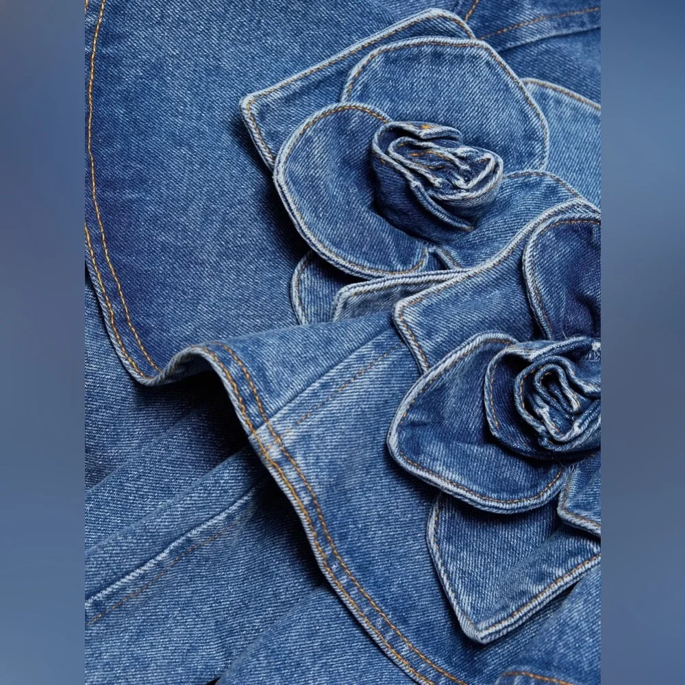 Aknvas Blue Denim Dress with Floral Appliqués - Picture 5 of 11